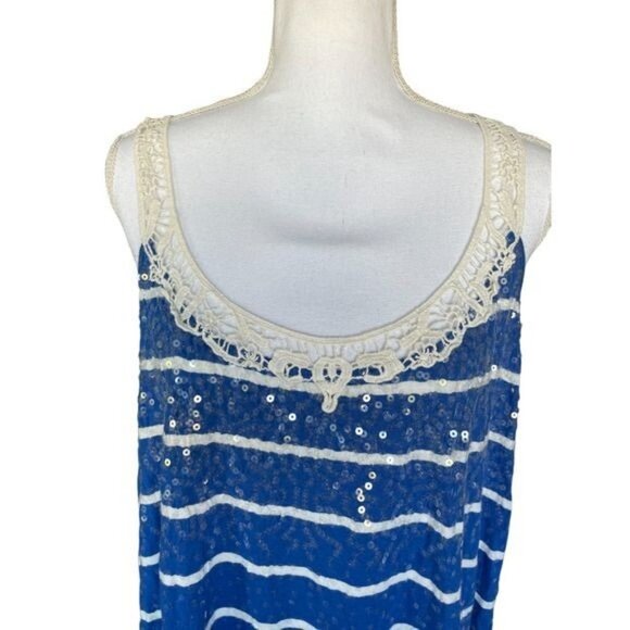 Lane Bryant Top Blouse Shirt Plus Size 22 24 Blue White Lace Clear Sequin - Picture 3 of 11